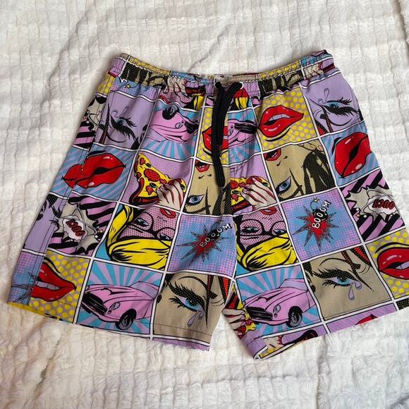 OH SNAP DRILL CLOTHING Lined Swim Shorts Trunks Comics Extra Large‎ XL 32 - Picture 1 of 4